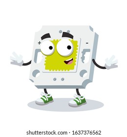cartoon happy square LED chip mascot smiling on white background