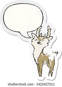 desenho animado feliz veado com balão afligido afligido velho adesivo