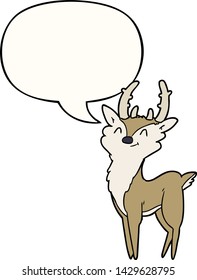 cartoon happy stag with speech bubble