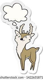 cartoon happy stag with thought bubble as a printed sticker