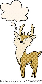 cartoon happy stag with thought bubble in comic book style