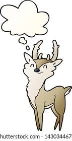 cartoon happy stag with thought bubble in smooth gradient style