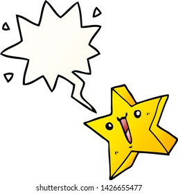 cartoon happy star with speech bubble in smooth gradient style