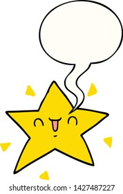 estrella feliz de dibujos animados con burbuja de discursos