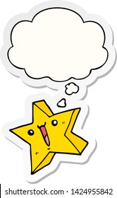 cartoon happy star with thought bubble as a printed sticker