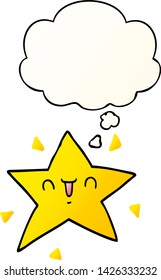 cartoon happy star with thought bubble in smooth gradient style