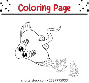 Cartoon happy stingray isolated on white background. Sea Animals Coloring Pages .