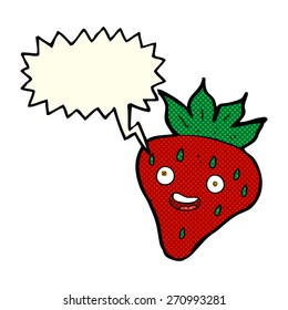 cartoon happy strawberry with speech bubble