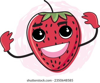 cartoon of a happy strawberry vector illustration.smiling and happy, good for logo, animation,food and school