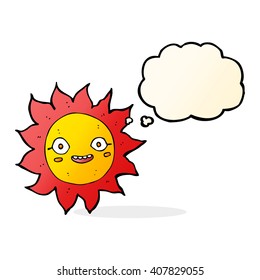 caricatura de sol feliz con burbuja de pensamiento