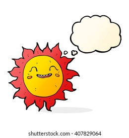 Cartoon-glückliche Sonne mit Denkblase