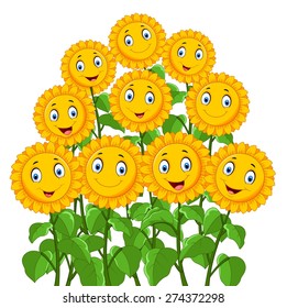 Cartoon happy sunflowers