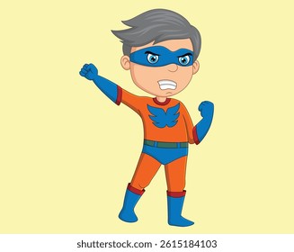 Cartoon happy superhero boy posing vector illustration
