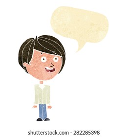 caricatura feliz sorprendido niño con burbuja de habla
