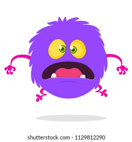 Cartoon Happy surprised Monster. Vector illustration of purple monster character. Halloween design