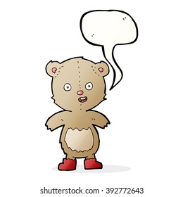 cartoon happy teddy bear in boots with speech bubble