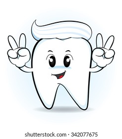 Cartoon happy teeth with toothpaste, vector 10