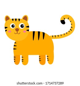 Cartoon happy tiger in flat style isolated on white background. Vector illustration.  