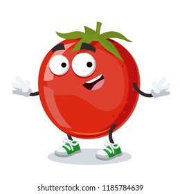 cartoon happy tomato mascot smiling on white background