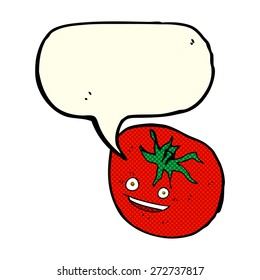 caricatura de tomate feliz con burbuja de habla