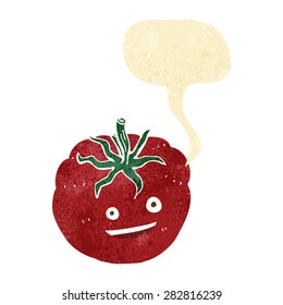 cartoon happy tomato with speech bubble