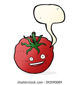 caricatura de tomate feliz con burbuja de habla
