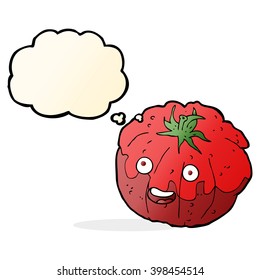 cartoon happy tomato with thought bubble