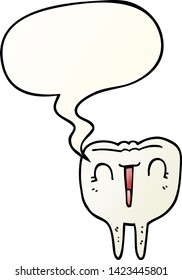 caricatura dental feliz con burbuja de habla en un estilo de gradiente suave