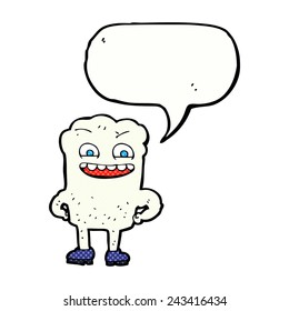 cartoon happy tooth with speech bubble