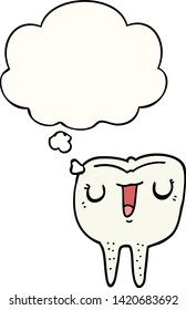 cartoon happy tooth with thought bubble