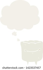 cartoon happy tooth with thought bubble in retro style