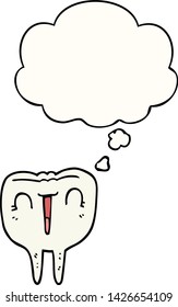 caricatura de dientes felices con burbuja de pensamiento