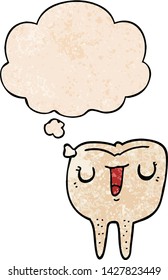 caricatura de dientes felices con burbuja de pensamiento en estilo de textura gruesa