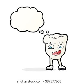 cartoon happy tooth with thought bubble