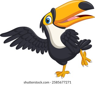 Cartoon a happy toucan bird dancing