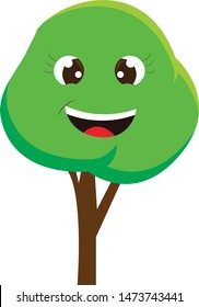 A cartoon of a happy tree with big eyes, vector, color drawing or illustration.