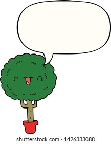 cartoon happy tree with speech bubble