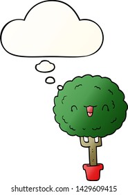cartoon happy tree with thought bubble in smooth gradient style