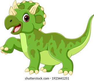 Cartoon happy triceratops on white background