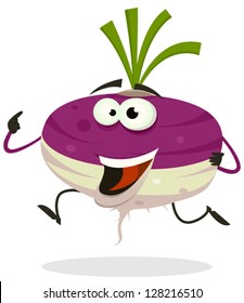 Cartoon Happy Turnip Character Running/ Illustration of a funny happy cartoon turnip or radish vegetable character running