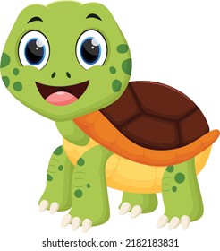 Cartoon Happy turtle walking isolated on white background