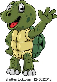 Cartoon happy turtle waving hand