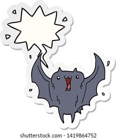 cartoon happy vampire bat with speech bubble sticker