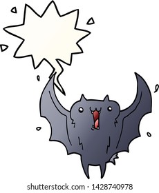 cartoon happy vampire bat with speech bubble in smooth gradient style