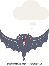 cartoon happy vampire bat with thought bubble in retro style