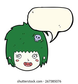 cartoon happy vampire girl face with speech bubble