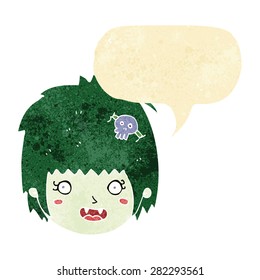 cartoon happy vampire girl face with speech bubble