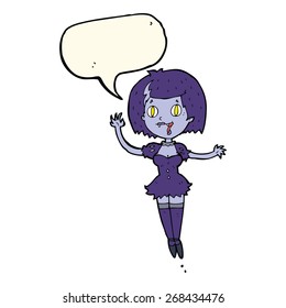 cartoon happy vampire girl with speech bubble