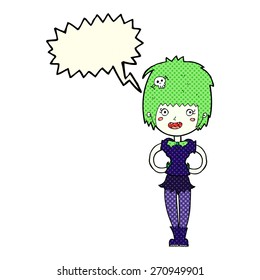 cartoon happy vampire girl with speech bubble