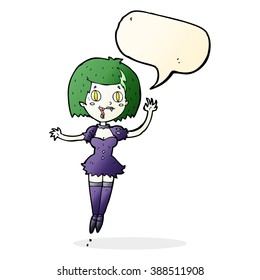 cartoon happy vampire girl with speech bubble